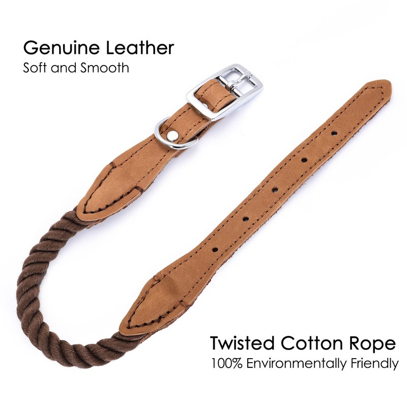 Mile High Life Rope Dog Collar | Durable Braided Cotton Rope Collars | Genuine Leather Dog Collar w Metal Pin Buckle | Classic Puppy Collars for Large Dog (Dark Brown) - Image 5